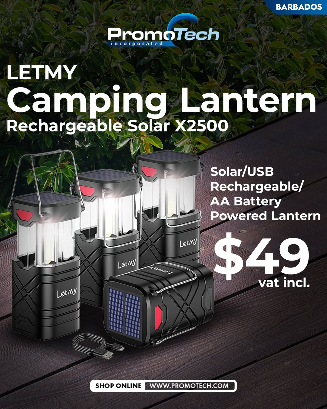 Letmy Camping Lantern Rechargeable Solar X2500 – $49 VAT Incl.