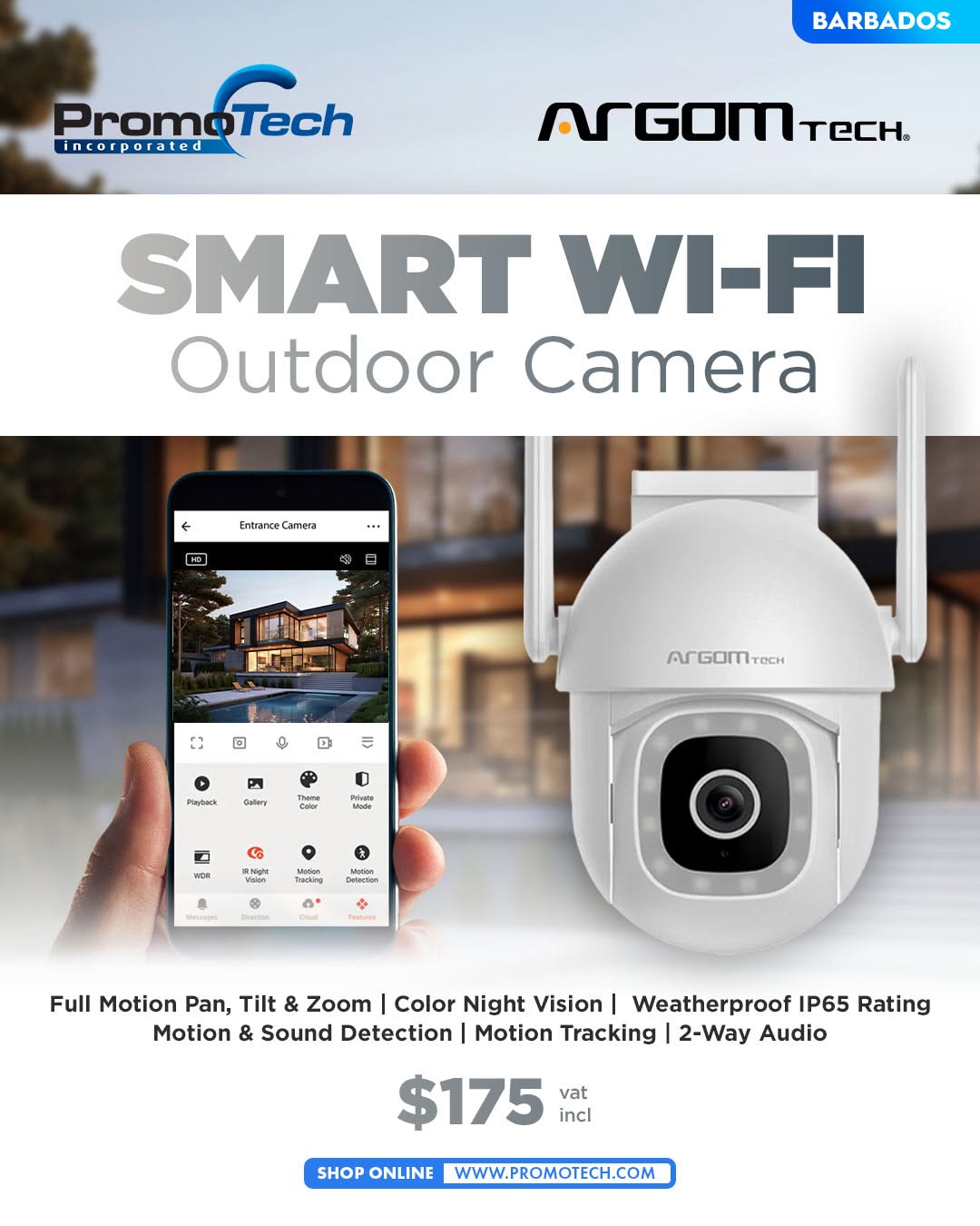 Argom Tech Smart Wi-Fi Outdoor Camera - $175 VAT Incl.