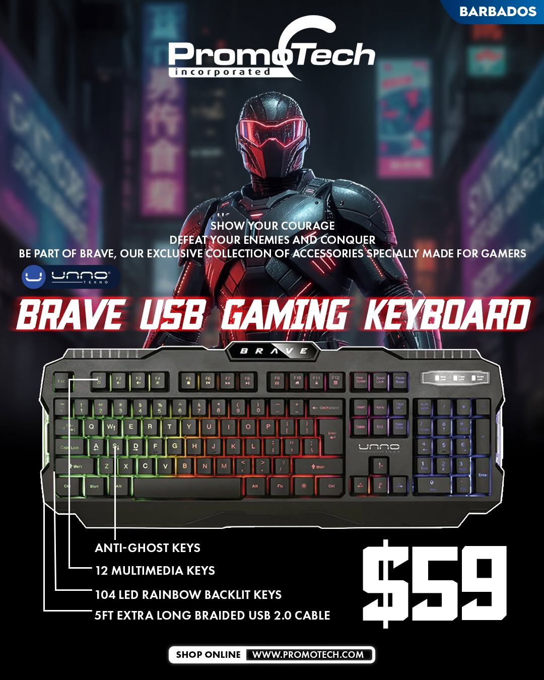 Unno Tekno Brave USB Gaming Keyboard – Now $59