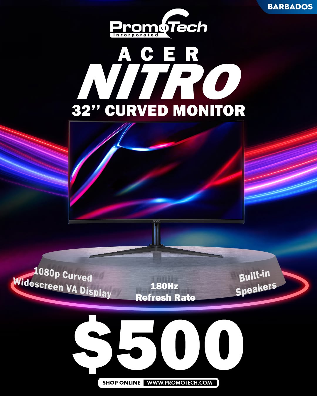 Acer Nitro 32" Curved Gaming Monitor – $500