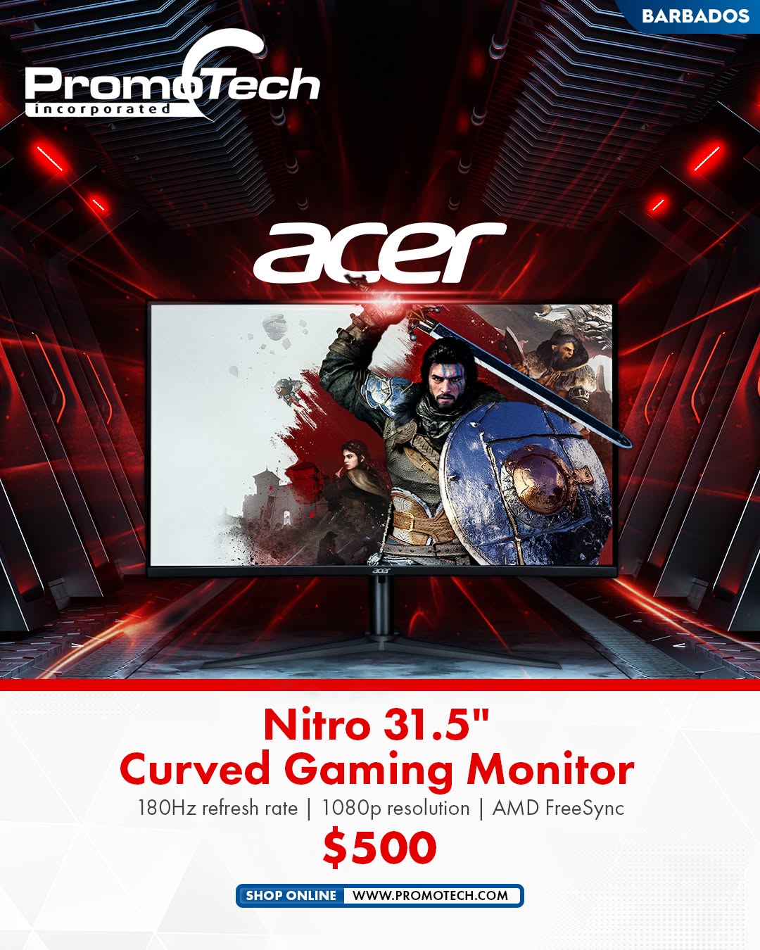 Acer Nitro 31.5" Curved Gaming Monitor - $500