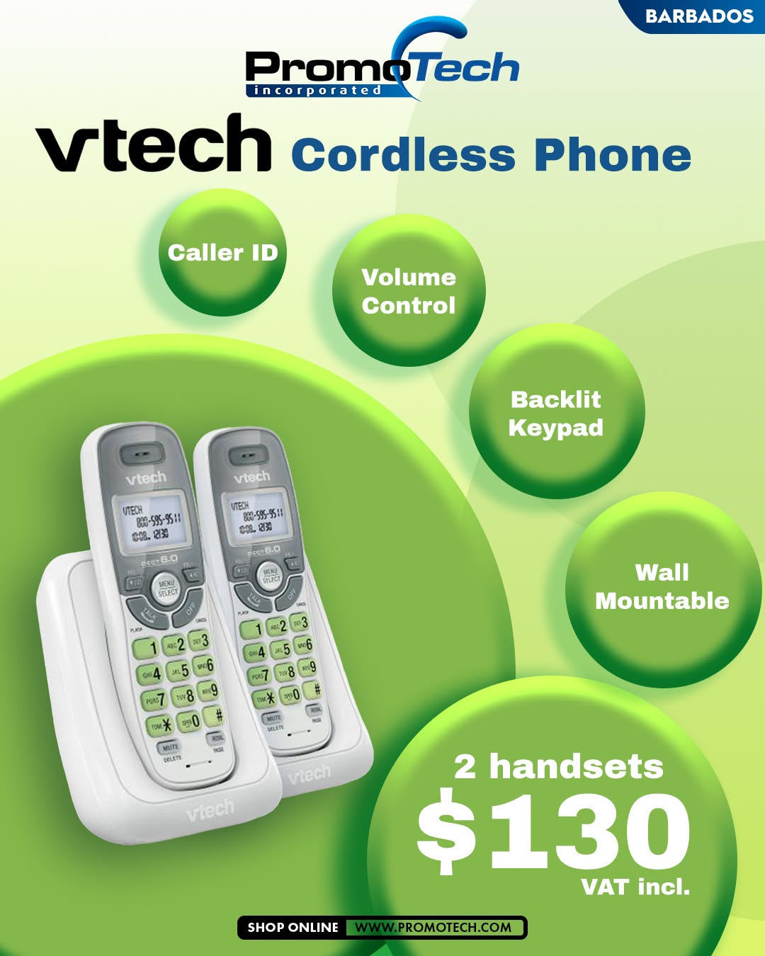 VTech Cordless Phones – 1 Handset $79 or 2 Handsets $130 (VAT Incl.)