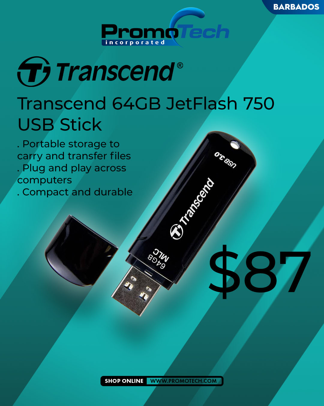 Transcend 64GB JetFlash 750 USB Stick – $87