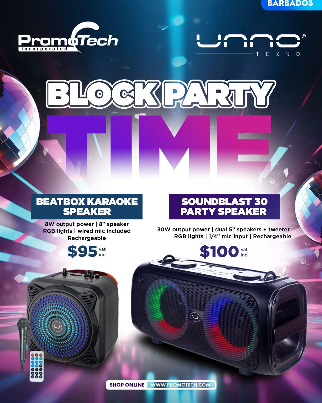 Block Party Time – Beatbox Karaoke Speaker $95 & Soundblast 30 Party Speaker $100