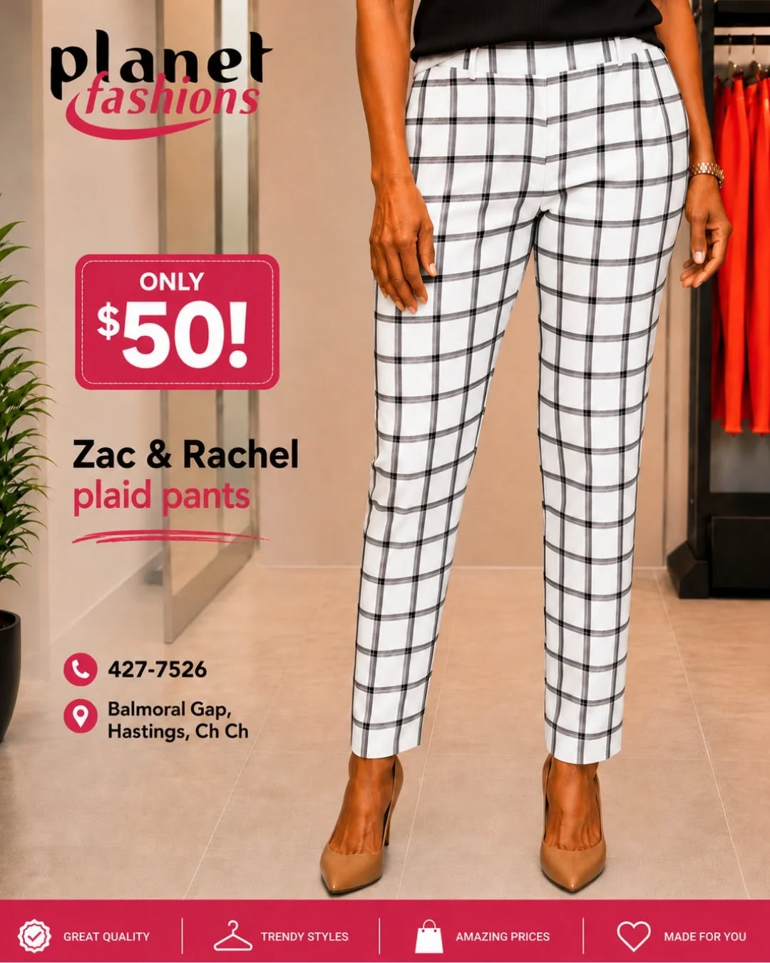 Zac & Rachel Plaid Pants – Only $50 at Planet Fashions