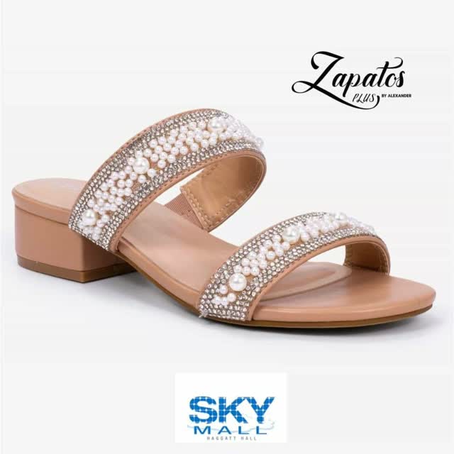 Classy Summer Slippers – Nude Pearl & Rhinestone Sandals at $75