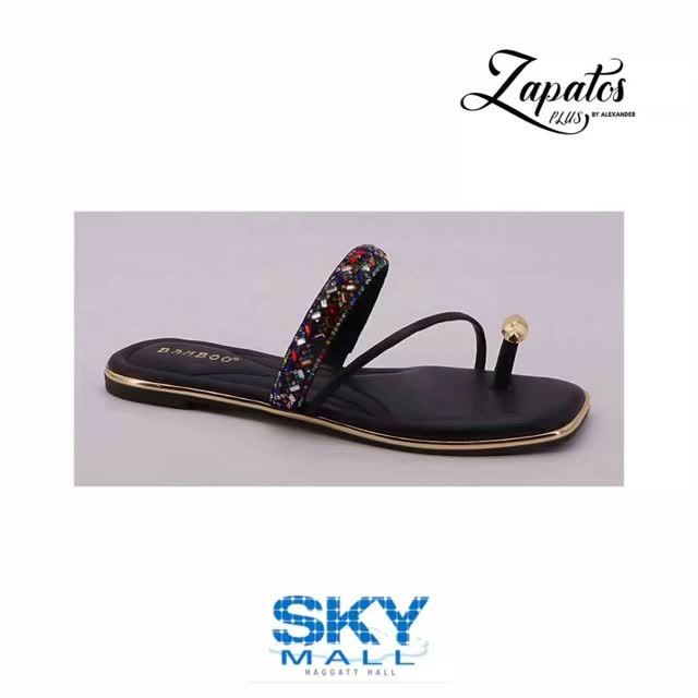 Ladies Slippers – Black Beaded Sandals at $75