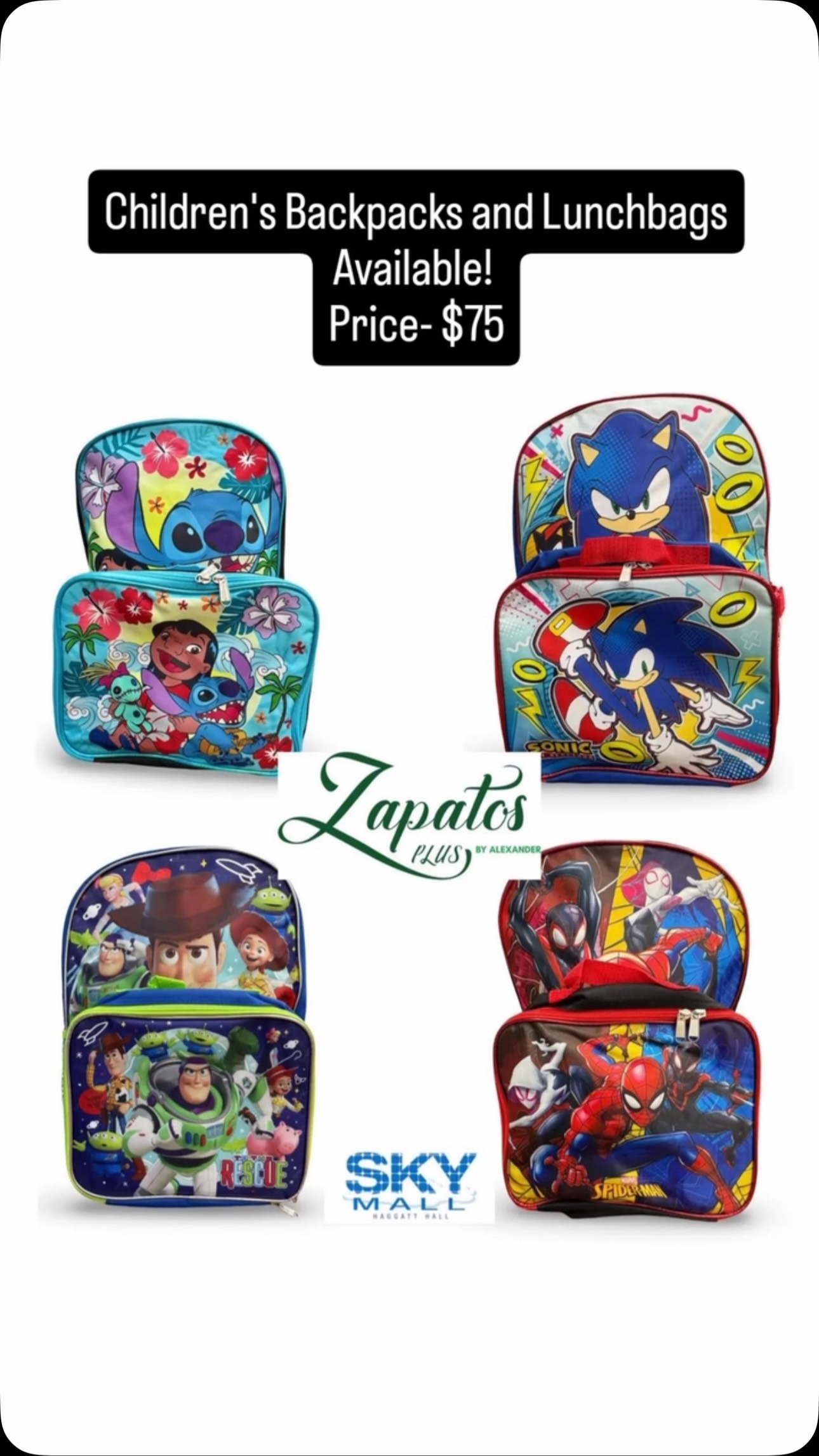 Back to School – Children's Backpacks & Lunchbags at $75