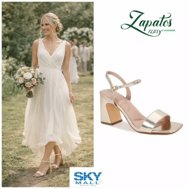 Gold Block Heels – $95 at Zapatos Plus, Sky Mall