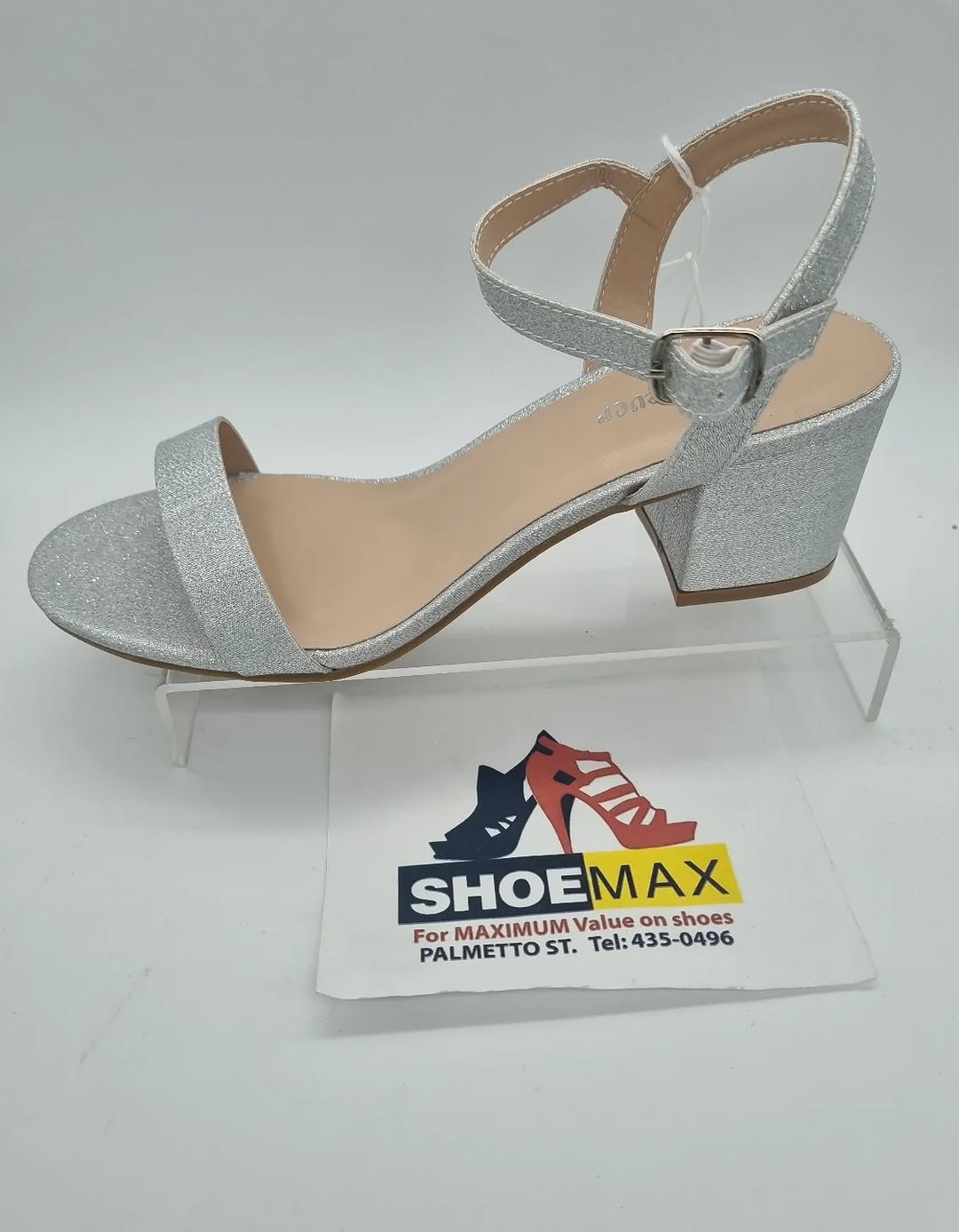 Silver Glitter Block Heel Sandal - Size 7 for $10.00 at Shoe Max
