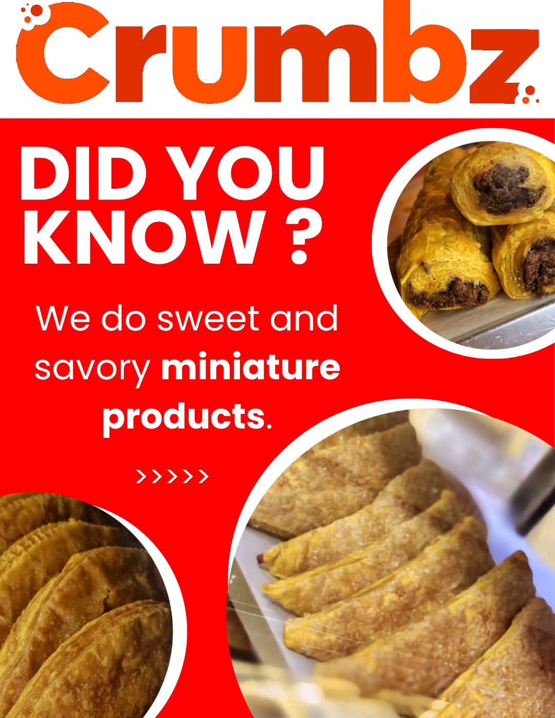 Crumbz Miniature Products – Patties from $2.50, Sweet & Savory Bites from $1.50