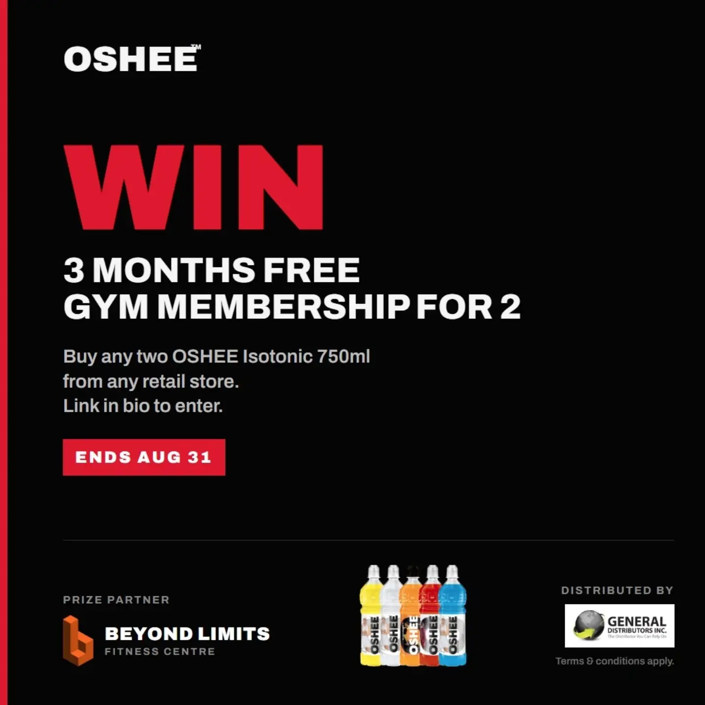 Win 3 Months Free Gym Membership for 2 with OSHEE Isotonic Purchase