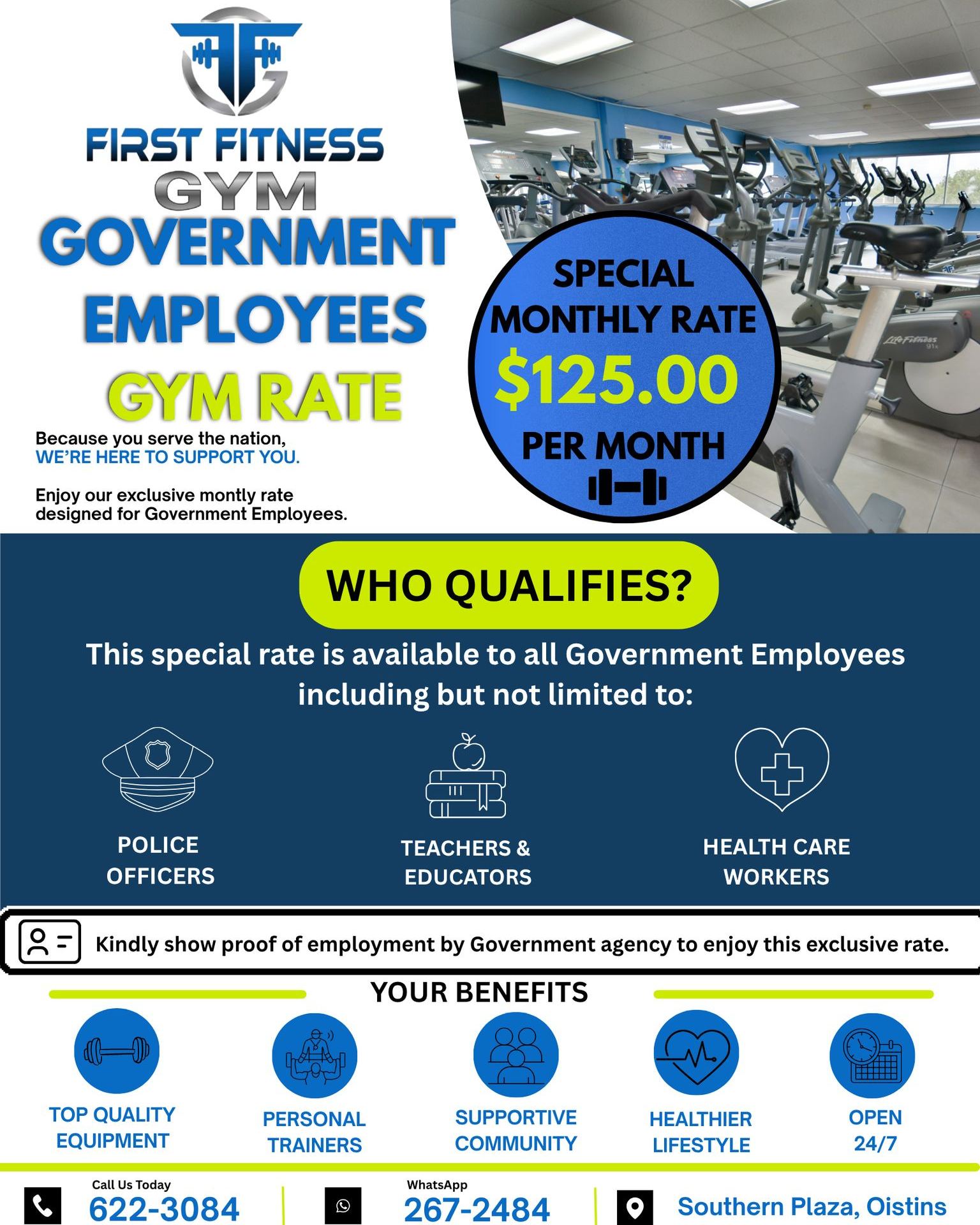 Government Employees Special Gym Rate – $125/Month at First Fitness Gym