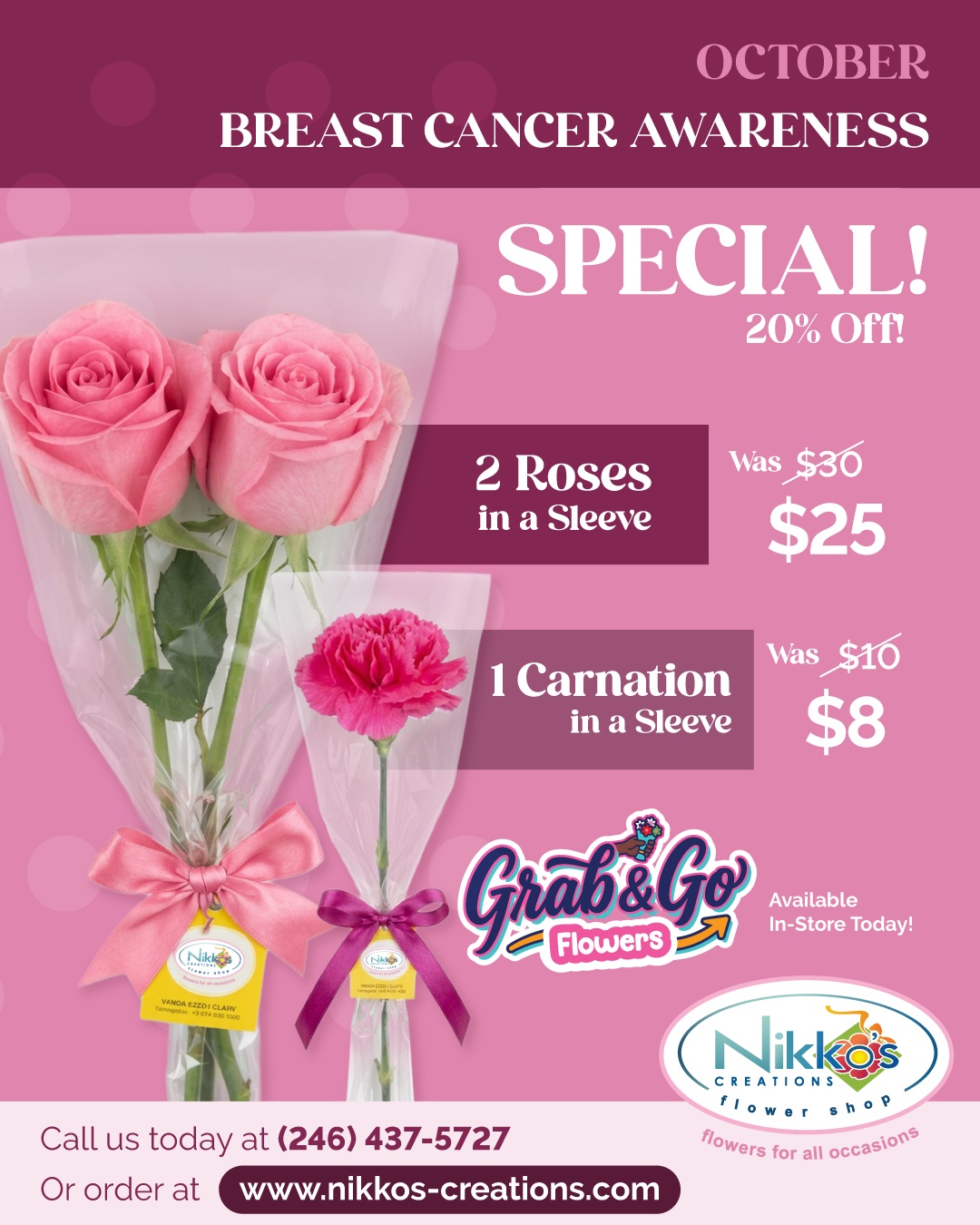 Breast Cancer Awareness Grab & Go Flower Specials – 20% Off