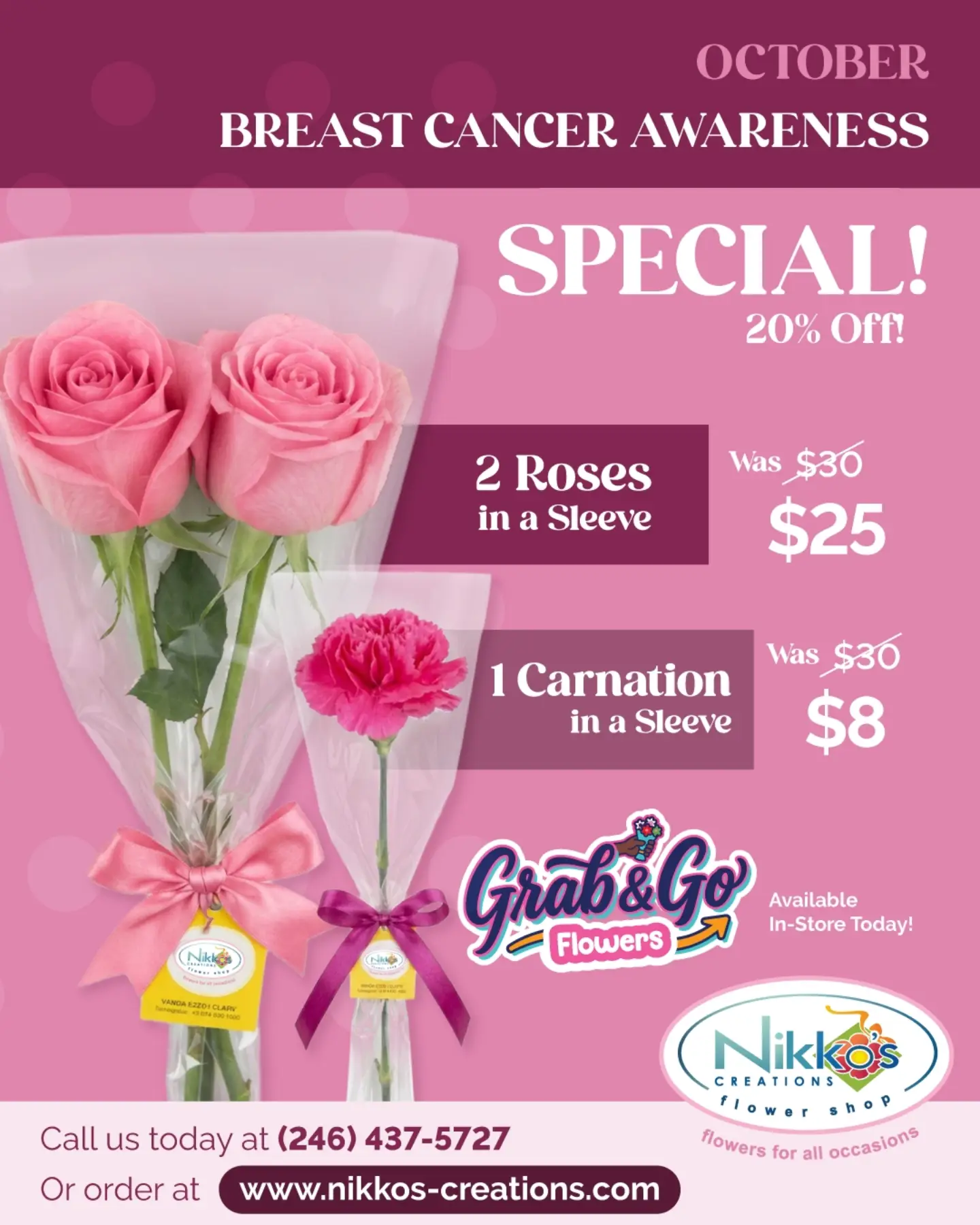 Breast Cancer Awareness Grab & Go Flower Specials - 20% Off
