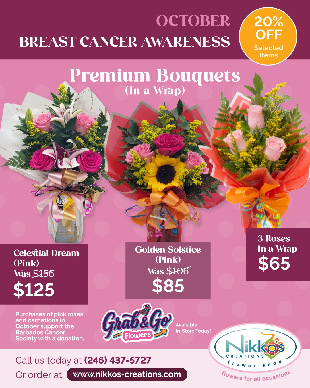 Breast Cancer Awareness Month: 20% Off Selected Flowers at Nikko's Creations