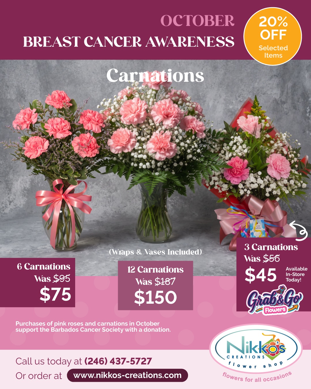 Breast Cancer Awareness Month: 20% Off Selected Flowers at Nikko's Creations