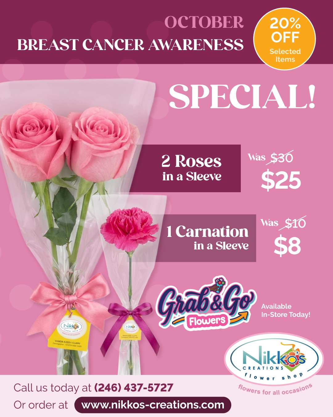 Breast Cancer Awareness Month: 20% Off Selected Flowers at Nikko's Creations