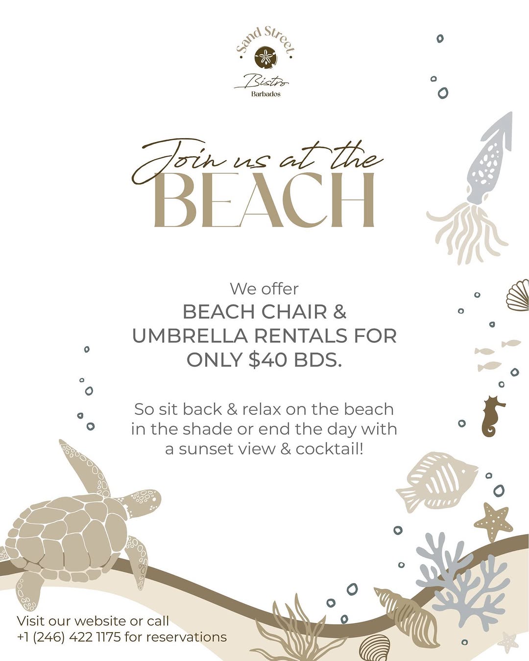 Beach Chair & Umbrella Rentals for $40 BDS – Redeemable at the Bar