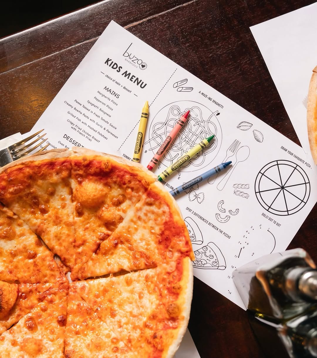 Buzo Kids Menu – $50 Includes Main, Dessert & Drink