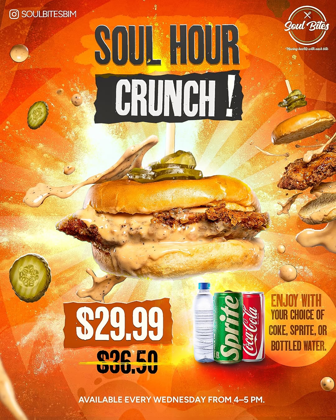 Soul Hour Crunch Combo – $29.99 (Save $6.51) Every Wednesday 4–5 PM