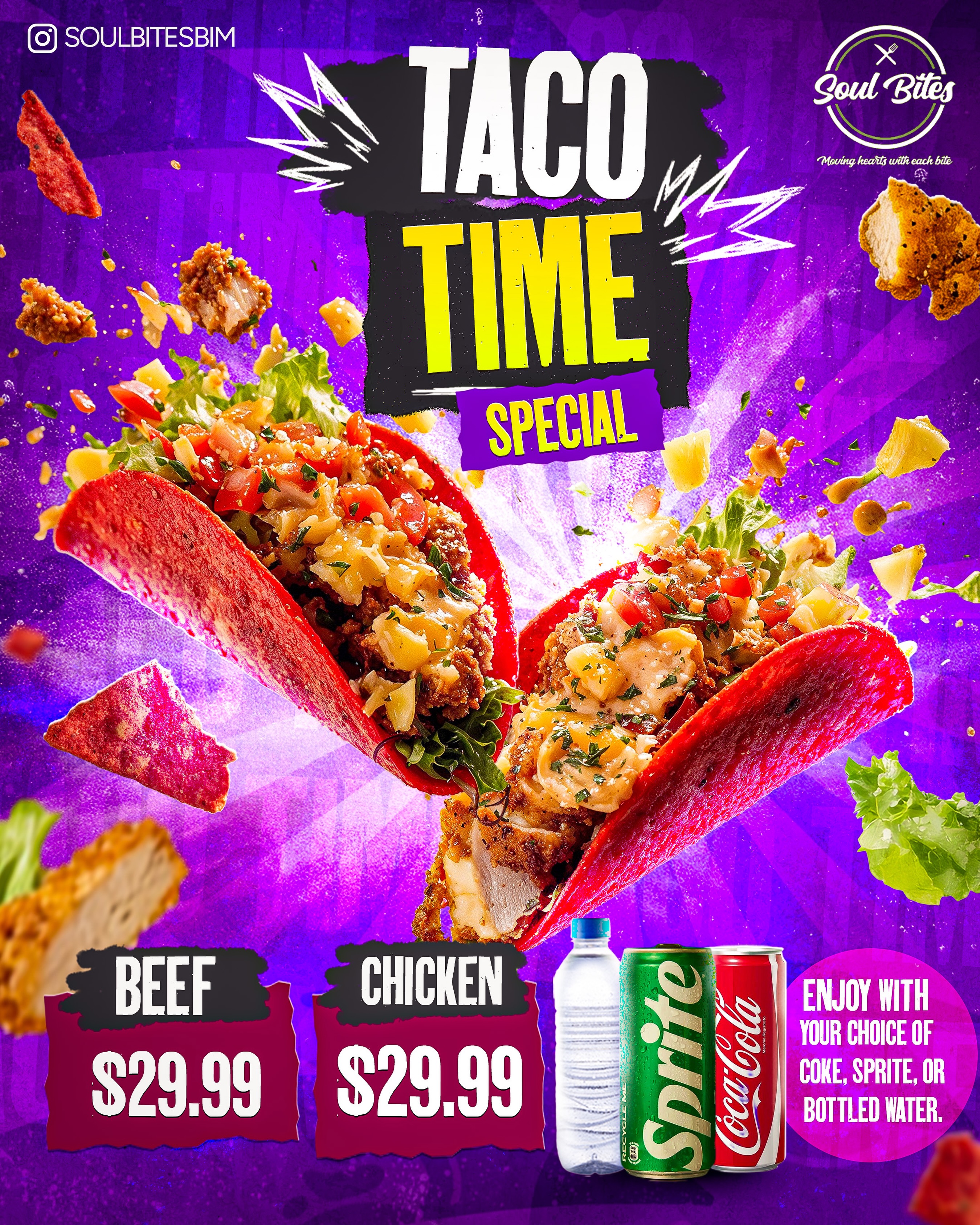 Taco Time Special – Beef or Chicken Tacos with Drink at $29.99