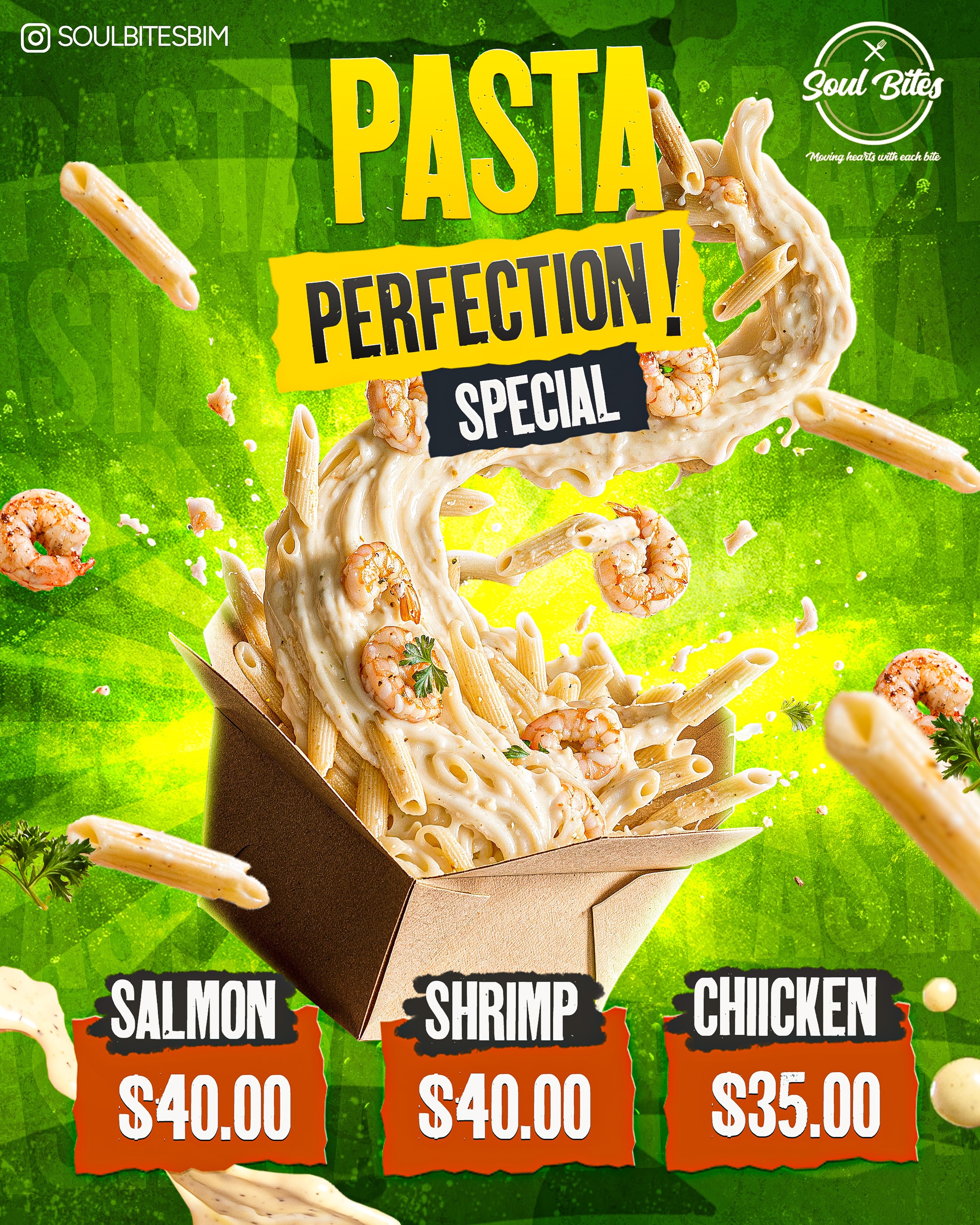 Soul Bites Pasta Perfection Special — Salmon, Shrimp & Chicken