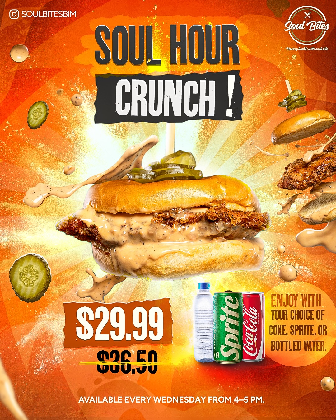 Soul Hour Crunch Special – $29.99 (Was $36.50) Every Wednesday 4–5 PM