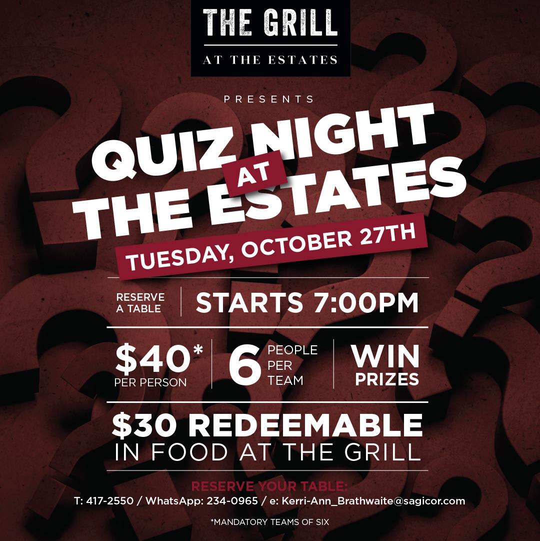 Quiz Night at The Estates – $40 per person with $30 redeemable in food