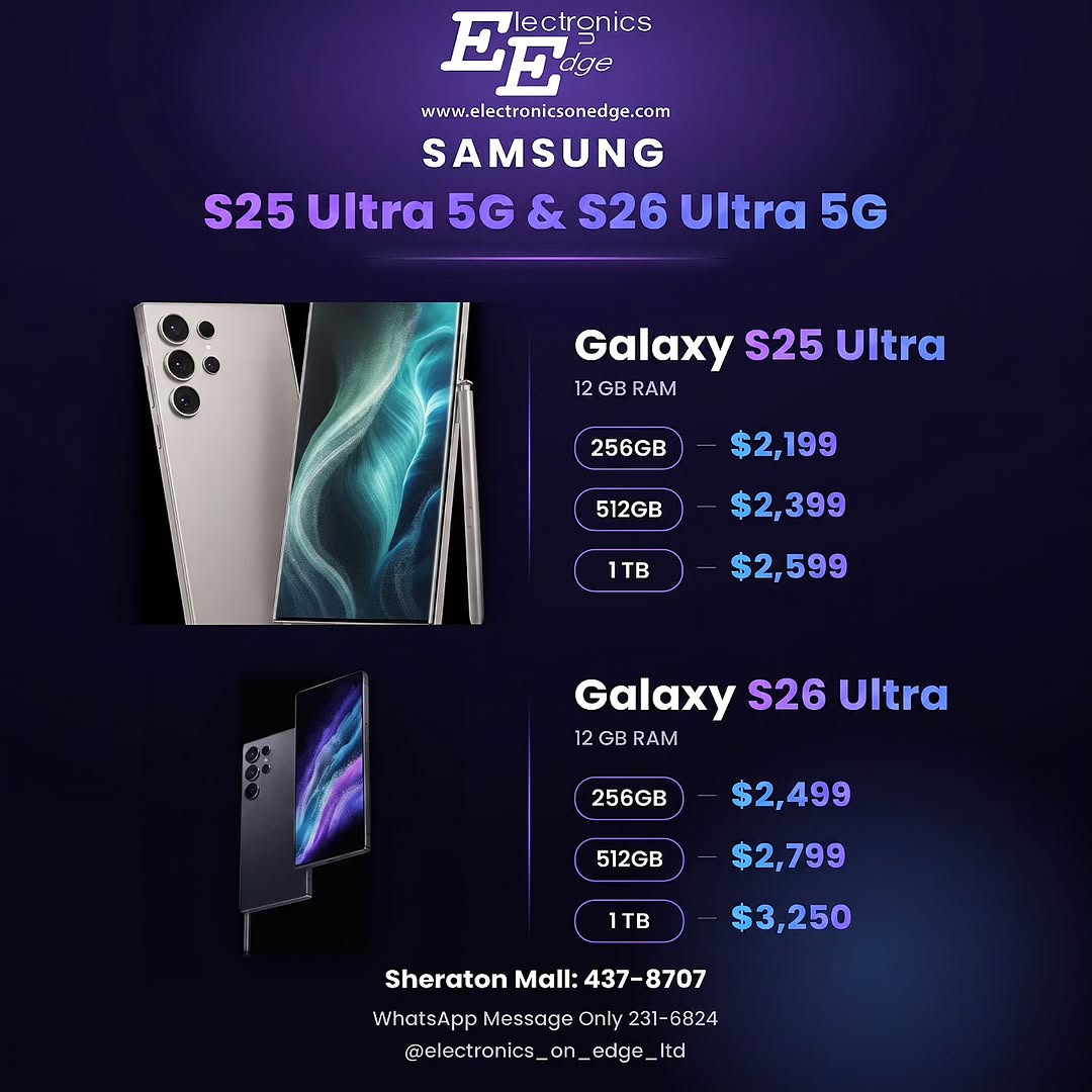 Samsung Galaxy S25 Ultra & S26 Ultra 5G – Prices from $2,199 at Electronics on Edge