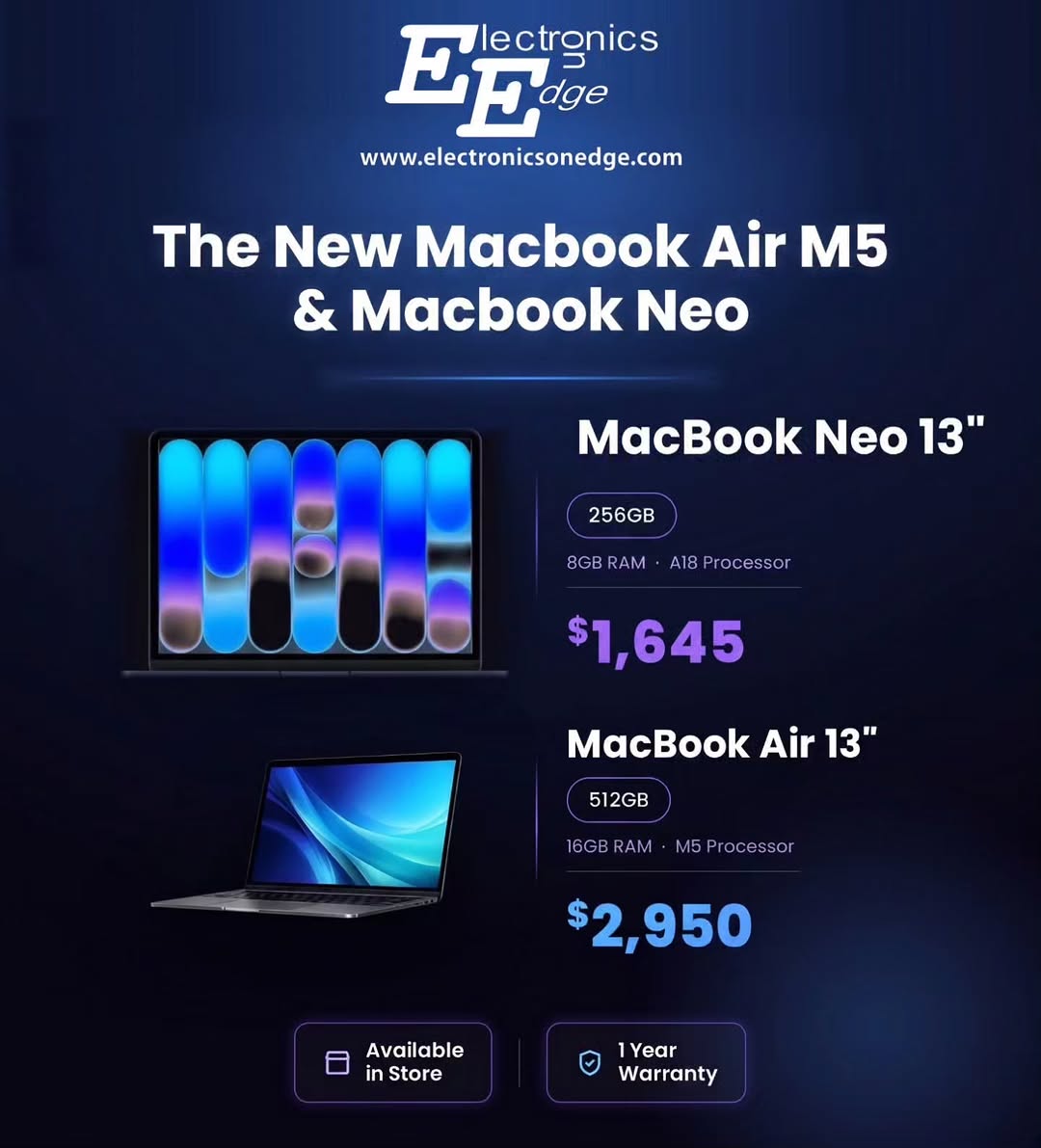 New MacBook Air M5 & MacBook Neo Now Available at Electronics on Edge