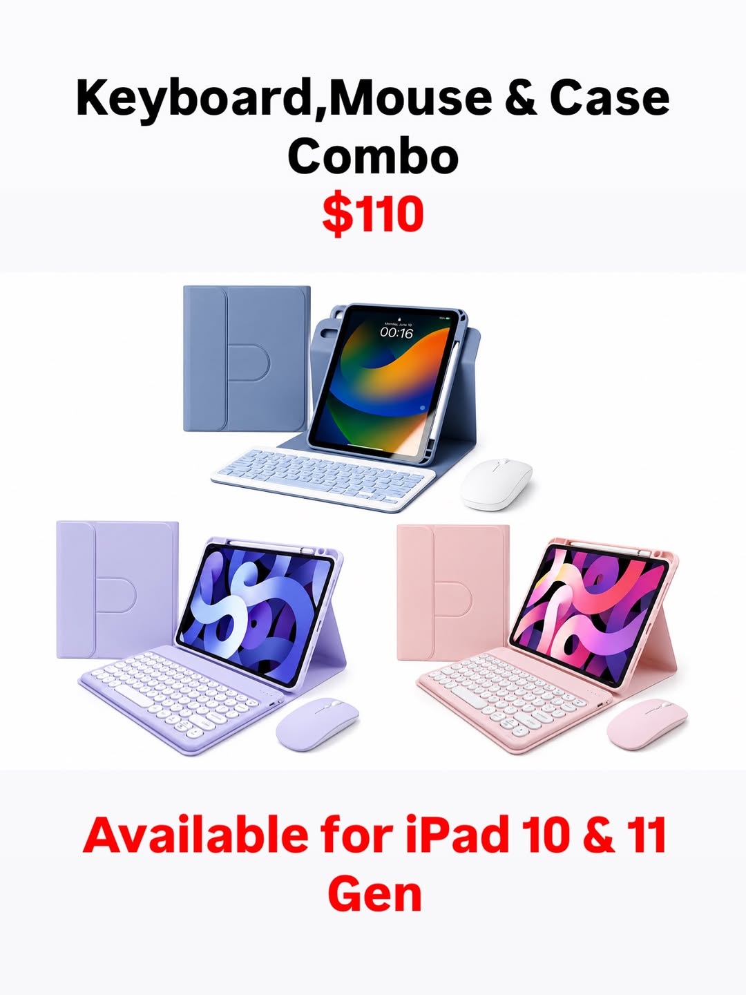 Keyboard, Mouse & Case Combo for iPad 10 & 11 Gen – $110