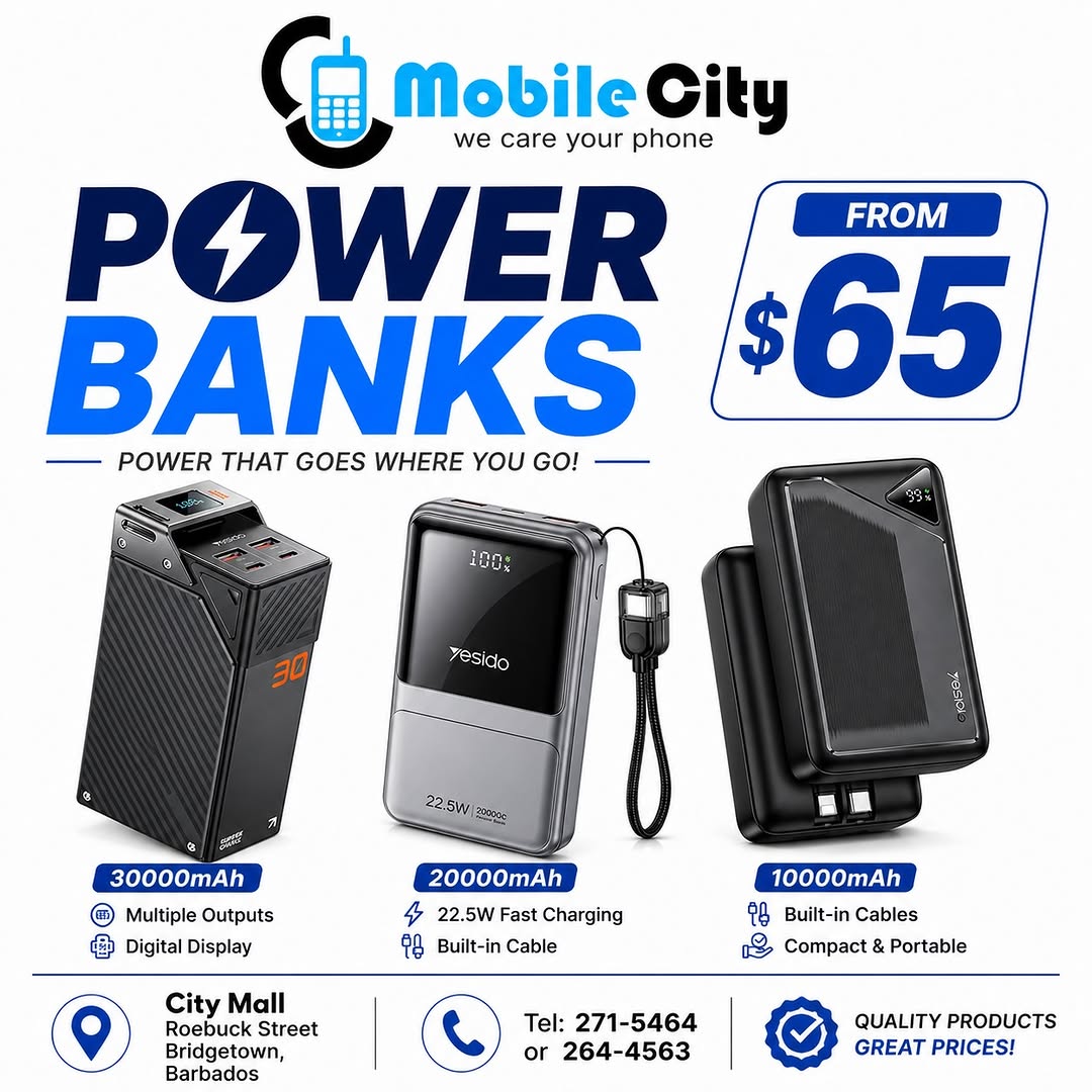 Power Banks From $65 at Mobile City Barbados