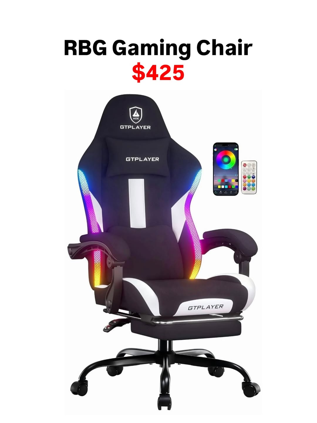 RGB Gaming Chair with Footstool – $425