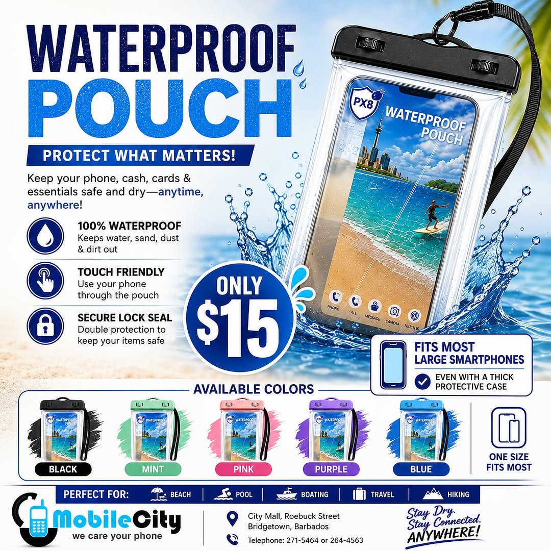 Waterproof Pouch – Only $15 at Mobile City Barbados