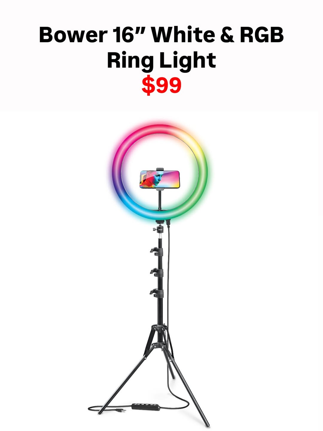 Bower 16" White & RGB Ring Light – $99