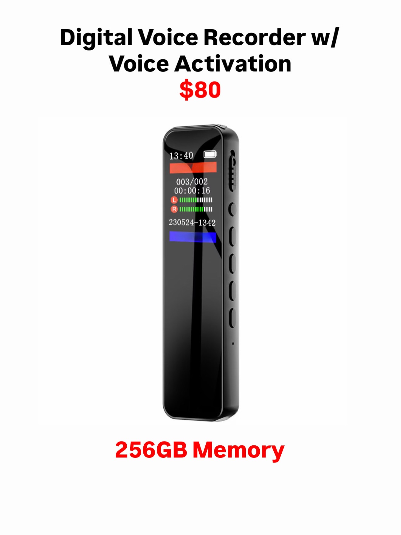 Digital Voice Recorder with Voice Activation – $80