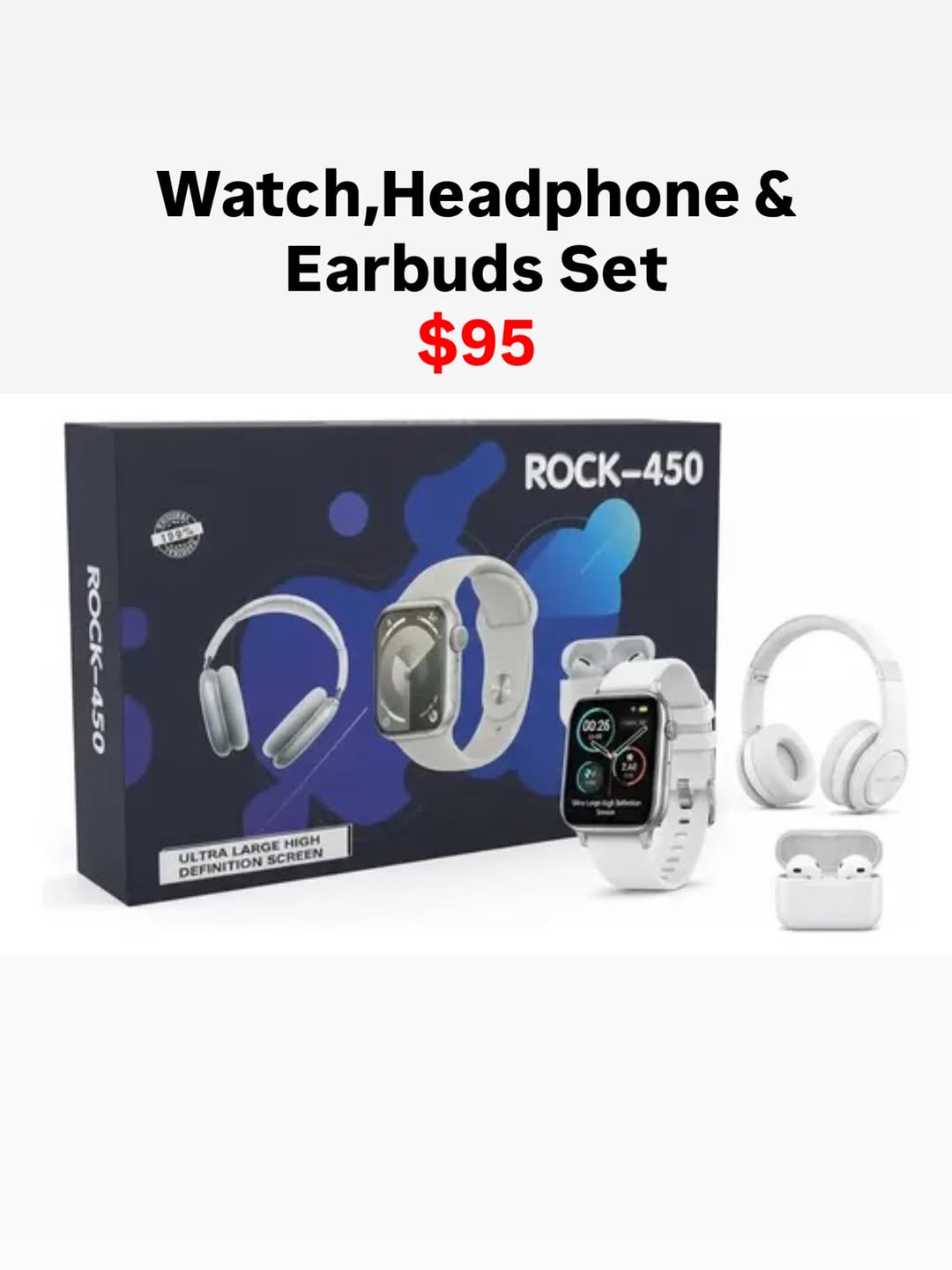 Watch, Headphone & Earbuds Bundle Set – $95