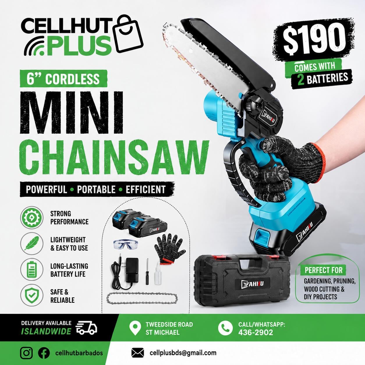 6" Cordless Mini Chainsaw – $190 with 2 Batteries Included