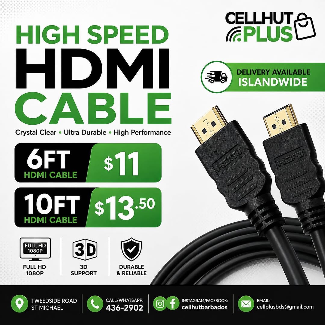 High Speed HDMI Cables – 6FT $11 / 10FT $13.50 at Cell Hut Plus