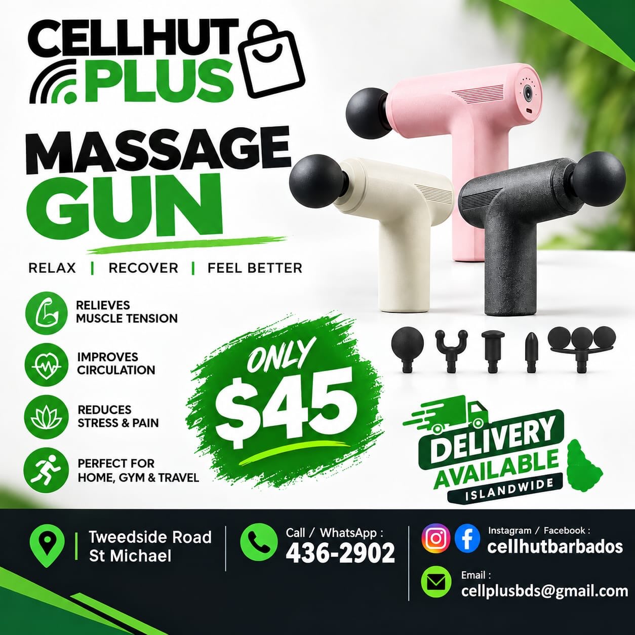 Massage Guns Only $45 at Cell Hut Plus – Islandwide Delivery Available