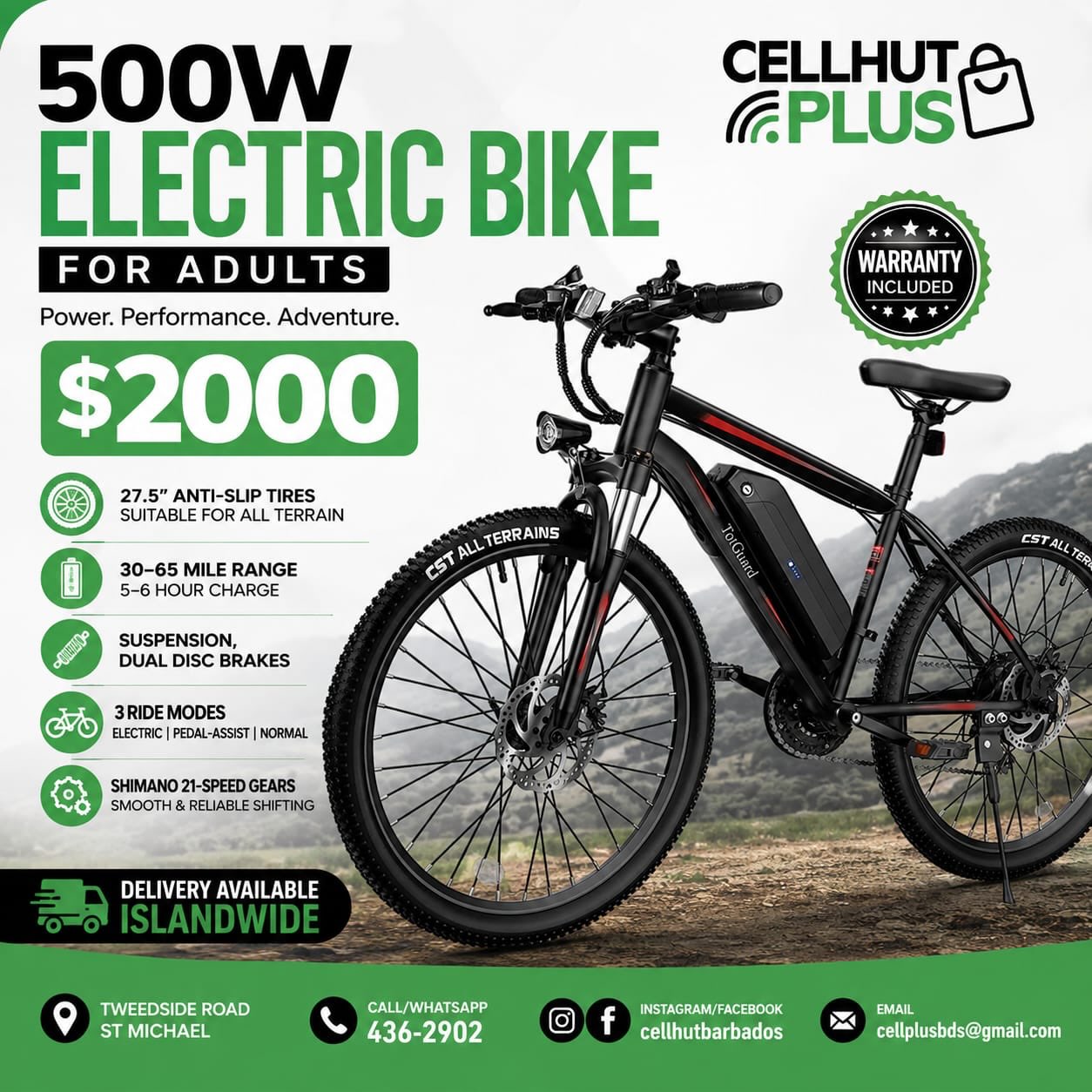 500W Electric Bike for Adults – $2,000 at Cell Hut Plus