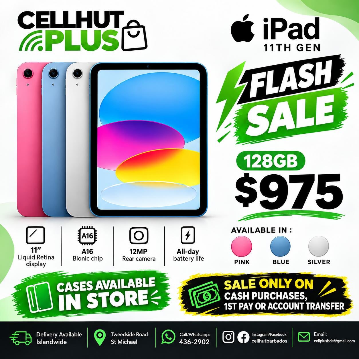 Flash Sale: iPad 11th Gen 128GB for $975