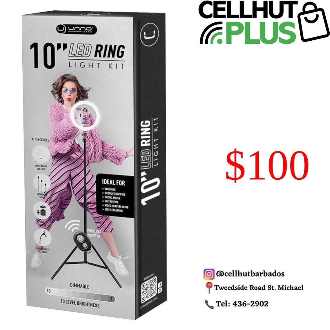 10" LED Ring Light Kit for $100 at Cell Hut Barbados
