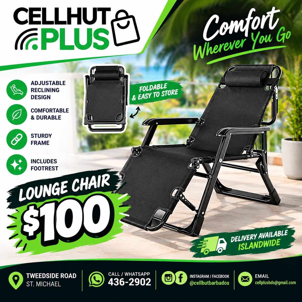 Lounge Chair – $100 at Cell Hut Plus