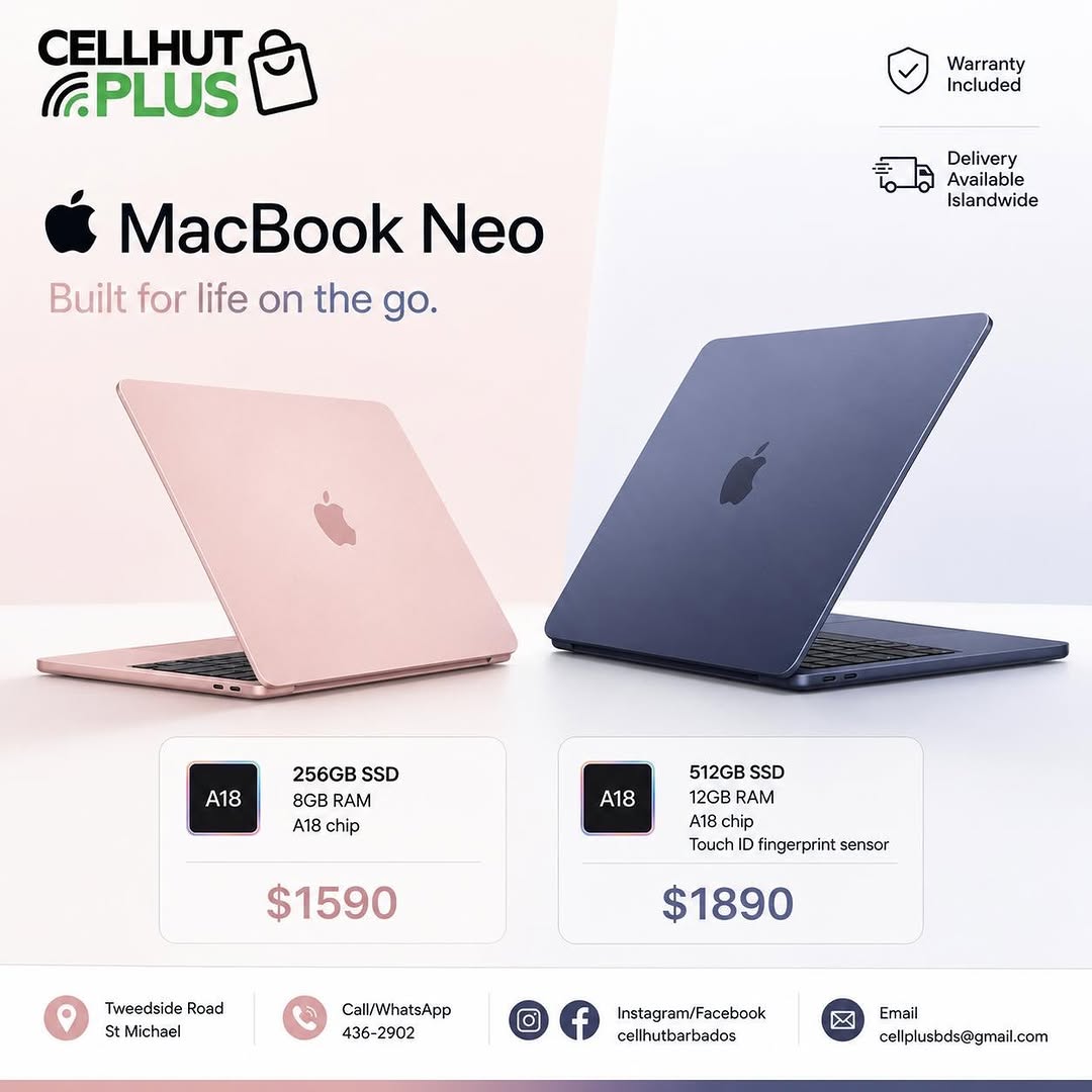 Apple MacBook Neo Available at Cell Hut Plus – From $1,590 BBD