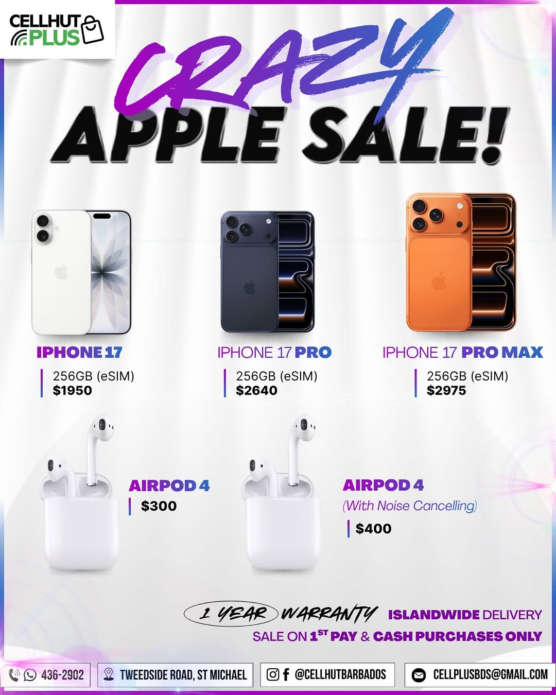 Crazy Apple Sale – iPhone 17 Series & AirPods at Cell Hut Barbados