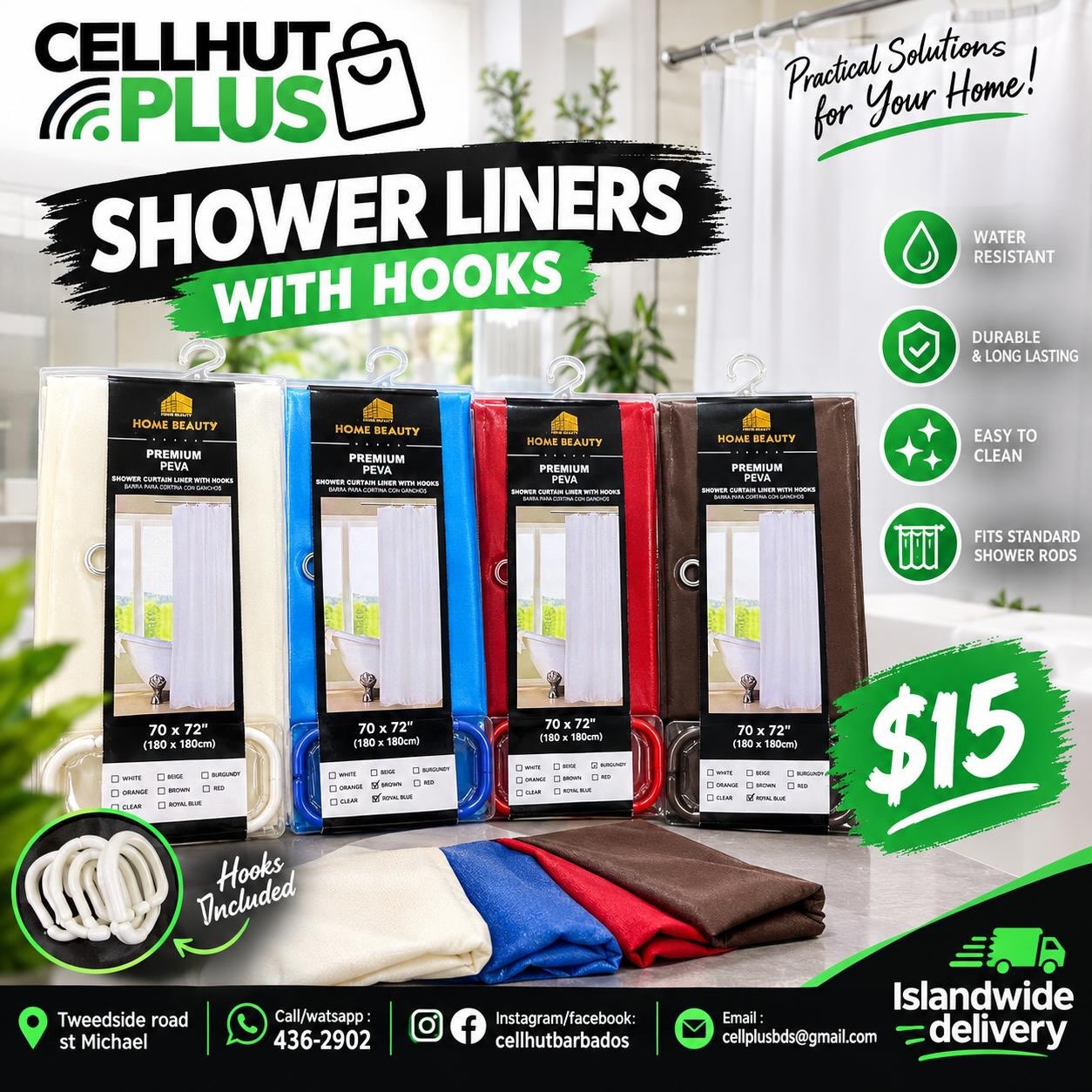 Shower Liners from $12 at Cell Hut Plus