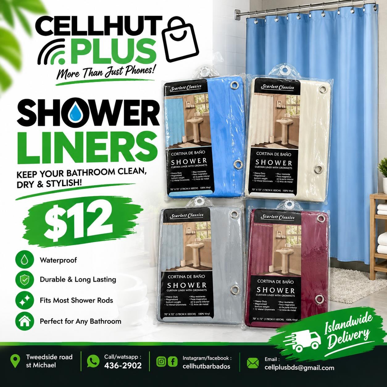 Shower Liners from $12 at Cell Hut Plus