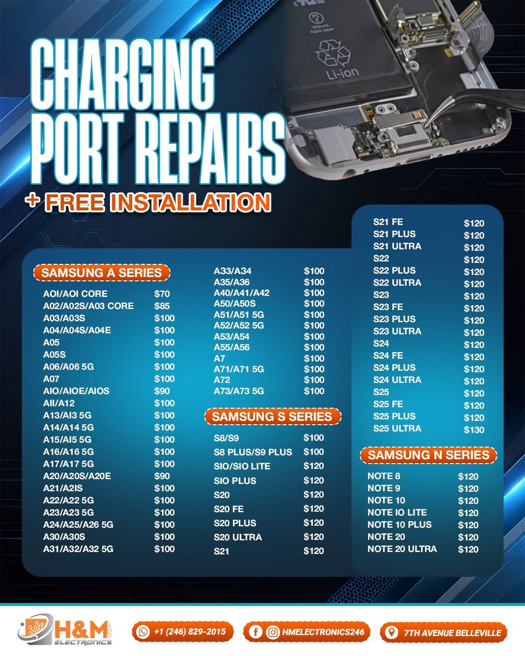 H&M Electronics – LCD, Charging Port & Battery Repairs with Free Installation